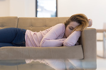 Image showing Woman Sleeping On Sofa