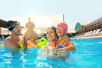 Image showing Happy family having fun by the swimming pool