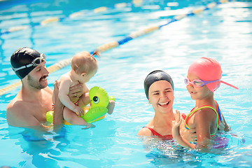 Image showing Happy family having fun by the swimming pool