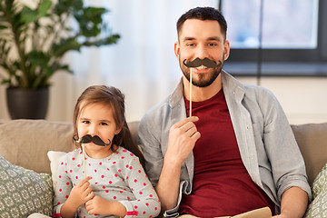 Image showing father and daughter with mustaches having fun