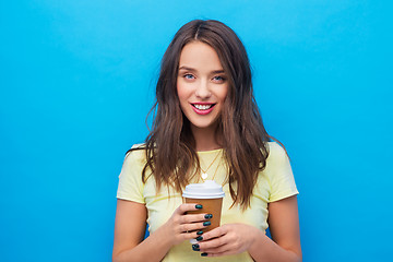 Image showing young woman or teenage girl with coffee cup