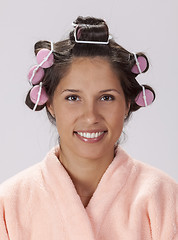 Image showing Portrait of a Woman with Curlers