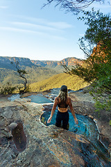 Image showing Enjoying plunge pools at end of canyon with mountain vista