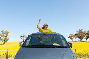 Image showing Female good vibes road trip rural countryside