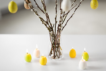 Image showing pussy willow branches decorated by easter eggs