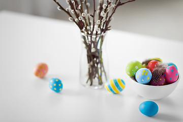 Image showing pussy willow branches and colored easter eggs