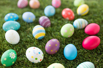 Image showing colored easter eggs on artificial grass