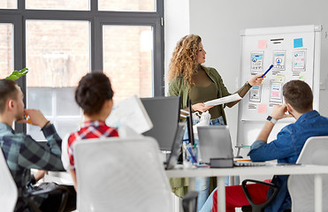 Image showing creative woman showing user interface at office