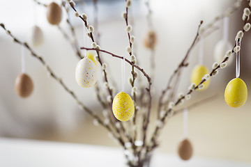 Image showing close up of pussy willow decorated by easter eggs