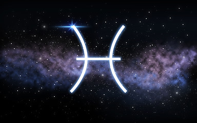 Image showing pisces zodiac sign over night sky and galaxy