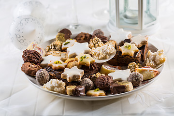 Image showing Festive Christmas table with assorted Christmas homemade cookies 