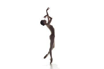 Image showing Ballerina. Young graceful female ballet dancer dancing isolated on white. Beauty of classic ballet.