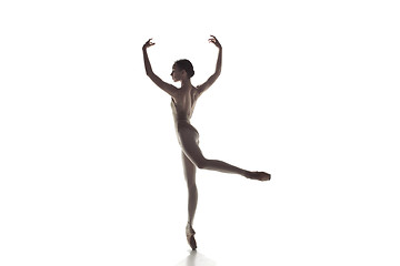 Image showing Ballerina. Young graceful female ballet dancer dancing isolated on white. Beauty of classic ballet.