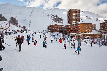 Image showing Skiing slopes, with many people