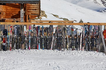 Image showing Skis on top of the slopes