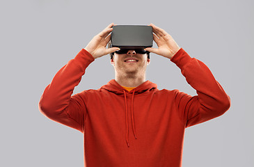 Image showing happy man in virtual reality headset or vr glasses