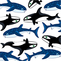 Image showing Vector illustration of the decorative pattern of the whale of the white whale and whale shark