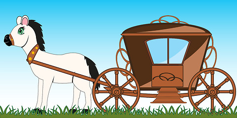 Image showing Old-time coach and horse on year meadow cartoon