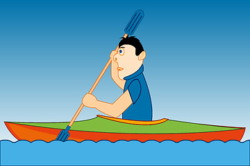 Image showing Young person sails on kayak adrift yard