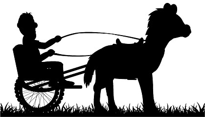 Image showing Vector illustration of the black silhouette of the horse and chaise with coachman