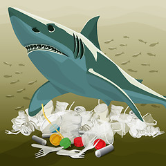 Image showing Environment Pollution Illustration And Shark