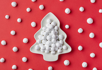 Image showing cranberries covered with powdered sugar on fir shape plate