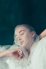 Image showing Beautiful bride looking over her veil