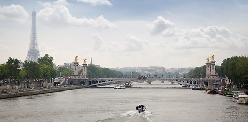 Image showing View of bridge Alexander III and Eiffel tower