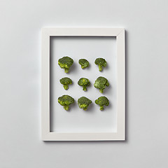 Image showing Fresh organic broccoli set in a frame on a light gray background.