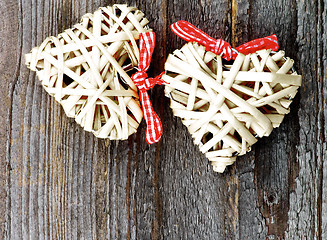 Image showing Two Wicker Hearts