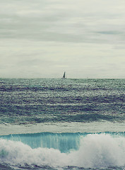 Image showing Lonely Sailboat on Horizon