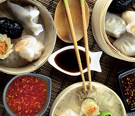 Image showing Dim Sum in Bamboo Bowls