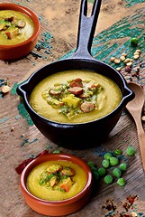 Image showing Pea Soup with Smoked Sausages