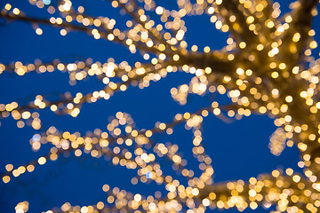 Image showing Blurred golden lights on Christmas Tree