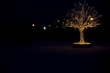 Image showing Gold lights Christmas Tree