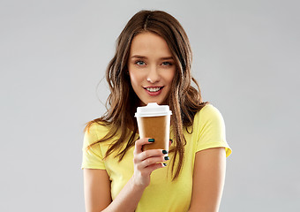 Image showing young woman or teenage girl drinking coffee