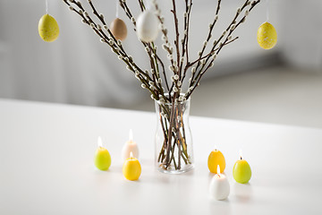 Image showing pussy willow branches decorated by easter eggs