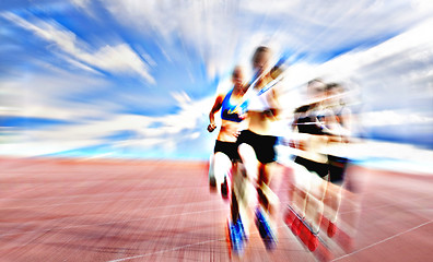 Image showing Young female athletes competing in the race