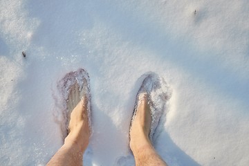 Image showing Barefoot in the snow