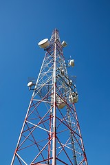 Image showing Transmitter towers, blue sky