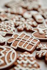 Image showing Composition of delicious gingerbread cookies shaped in various Christmas symbols