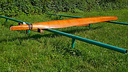 Image showing Canoe turned upside down to dry