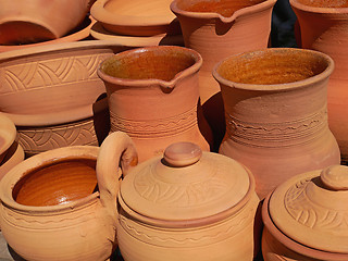 Image showing Lots of clay pottery
