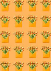 Image showing Greeting envelopes pattern with tulip on a yellow background.