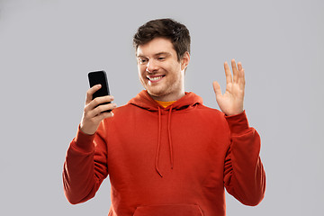 Image showing man taking selfie by smartphone or has video call