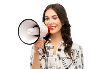 Image showing young woman or teenage girl with megaphone