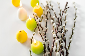 Image showing pussy willow branches and easter egg candles