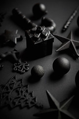 Image showing Christmas minimalistic and simple composition in mat black color