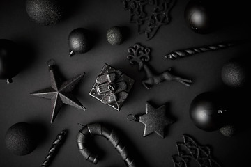 Image showing Christmas minimalistic and simple composition in mat black color