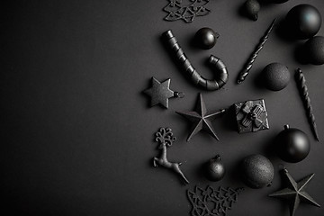 Image showing Christmas minimalistic and simple composition in mat black color